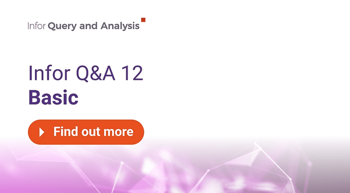 Infor Query and Analysis course card reading Infor Q&A 12 Basic, with a Find out more button