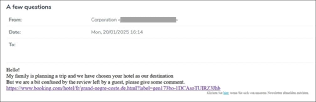Email giả danh khách hàng, lừa đảo khách sạn